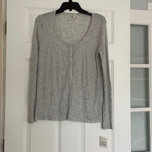 Nordstrom Hinge Ribbed Long Sleeve Henley Grey Top Sz S